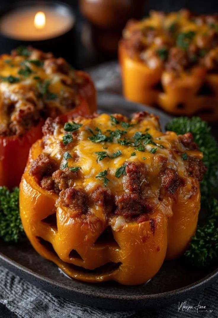 Halloween Jack-O'-Lantern stuffed peppers recipe PDF download