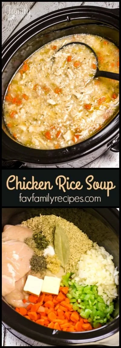 Delicious slow cooker chicken rice soup in a bowl
