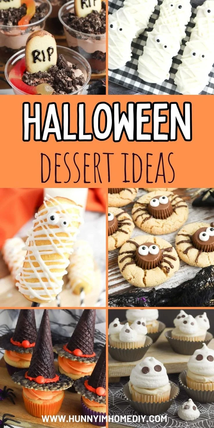 Assorted fun Halloween desserts for festive parties including cupcakes and cookies.
