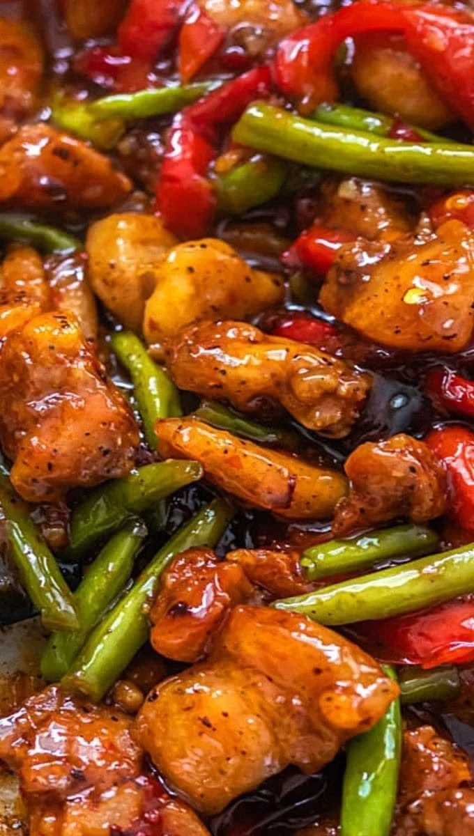 Garlicky Sweet Thai Chili Chicken and Green Beans Stir Fry dish