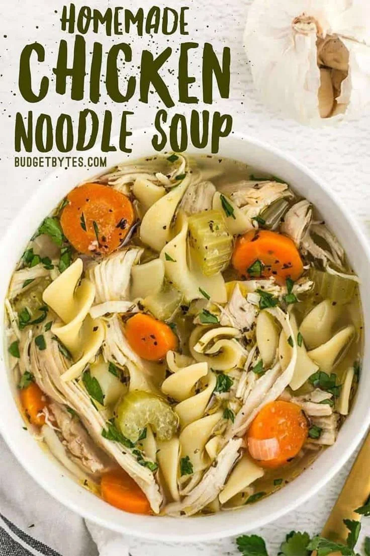 Get Well Gift Basket with Bigelow Tea and homemade chicken noodle soup