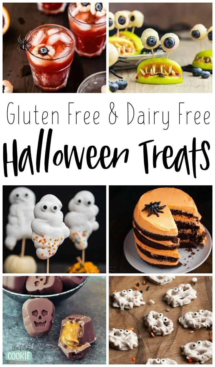 A colorful assortment of gluten free and dairy free Halloween treats.