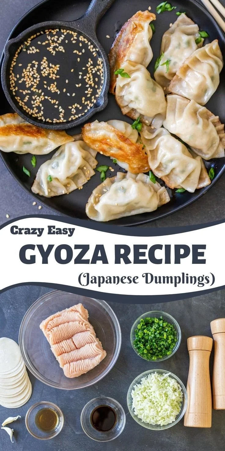 Homemade gyoza filled with meat and vegetables, served on a plate.
