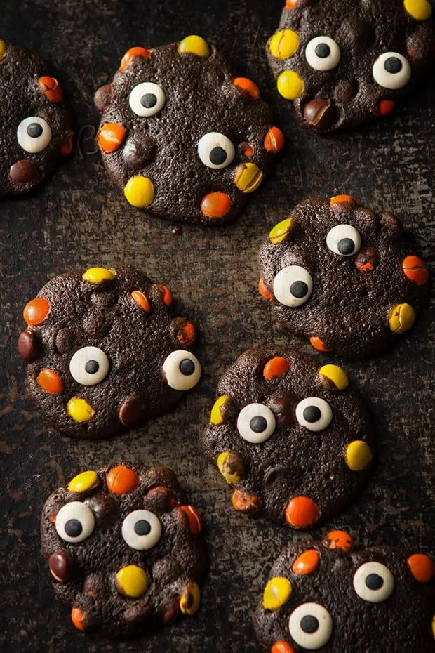 Colorful Halloween Monster Cookies decorated with spooky designs