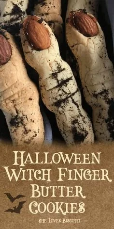 Spooky Halloween Witch Finger Cookies on a decorative plate
