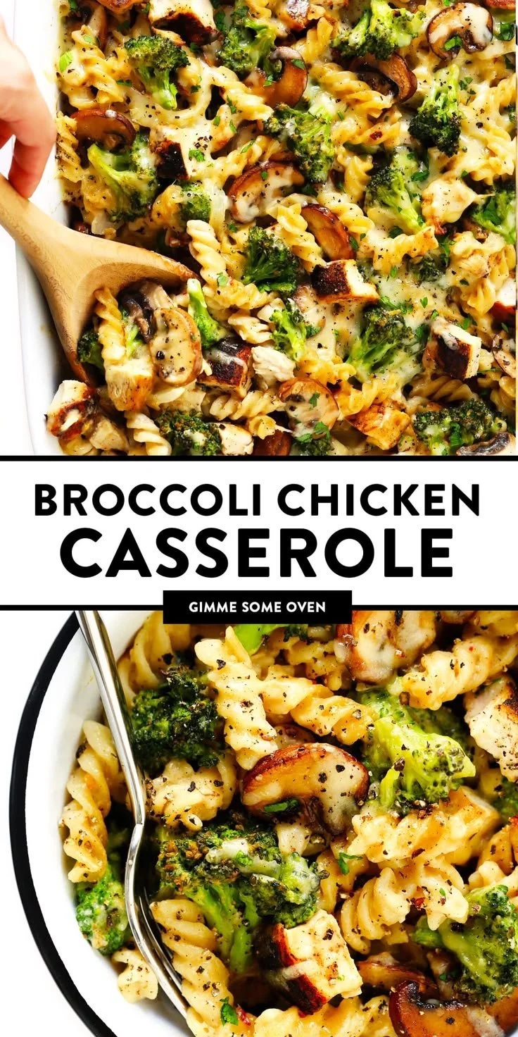 Healthy broccoli chicken casserole dish with fresh ingredients and cheese