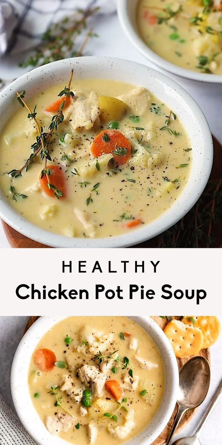 Healthy Chicken Pot Pie Soup, Whole30 and dairy-free recipe in a bowl