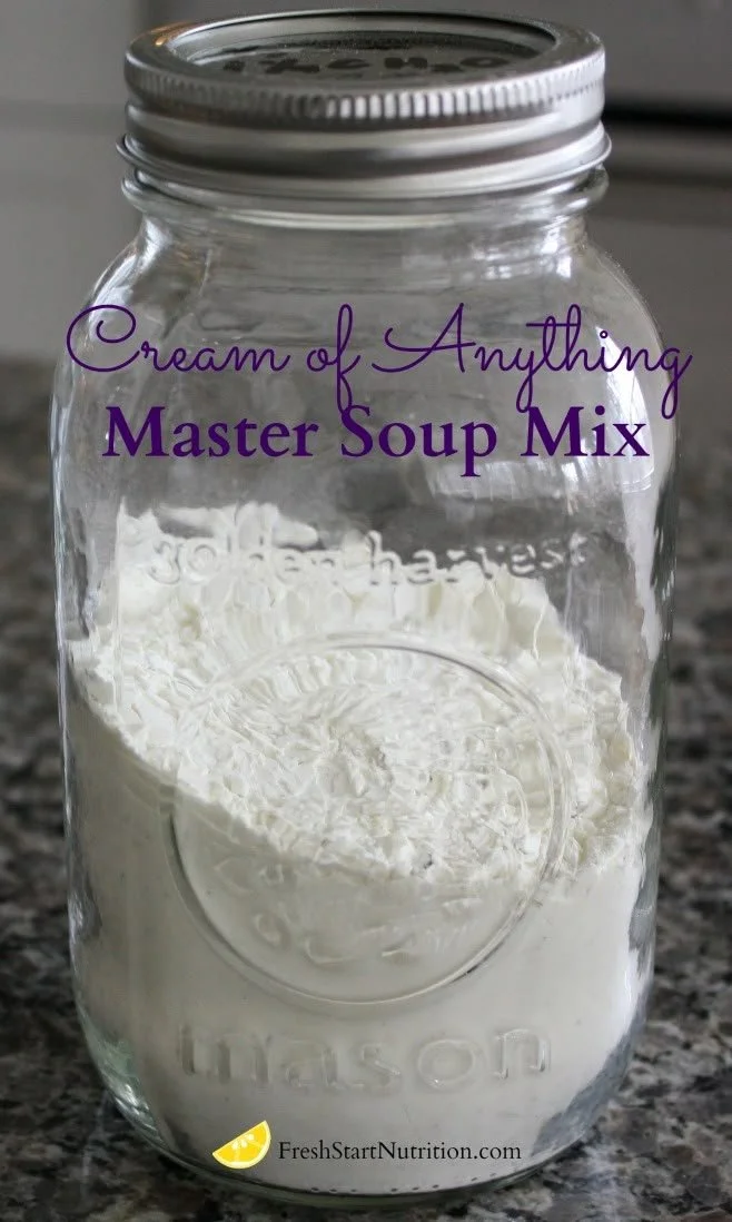 Bowl of homemade cream of anything soup recipe with herbs and toppings