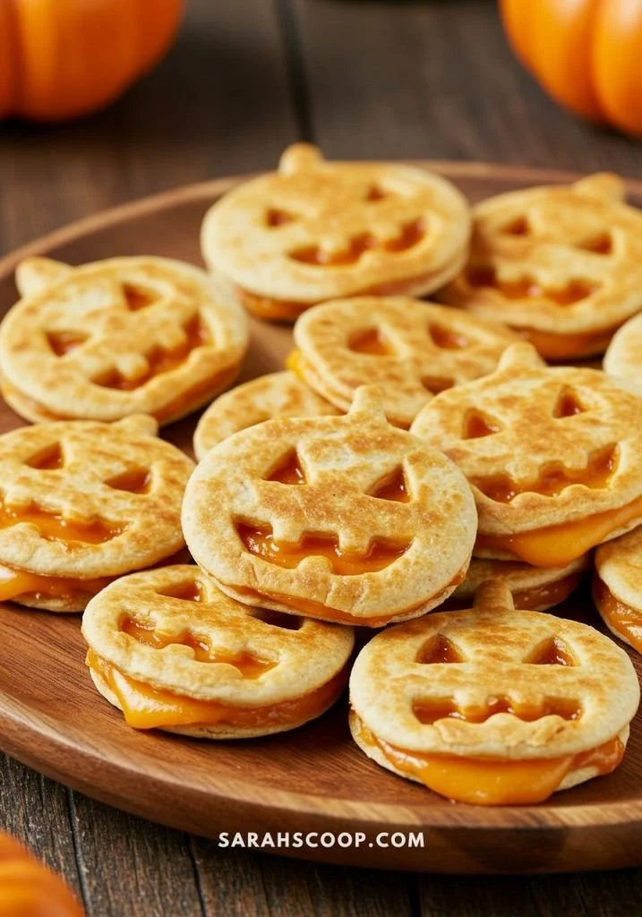Mini jack-o'-lantern quesadillas shaped like pumpkins for Halloween