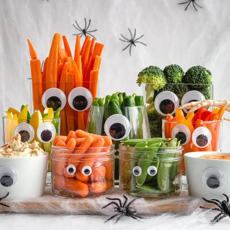 Colorful Monster Halloween Veggie Tray for fun and easy Halloween appetizers