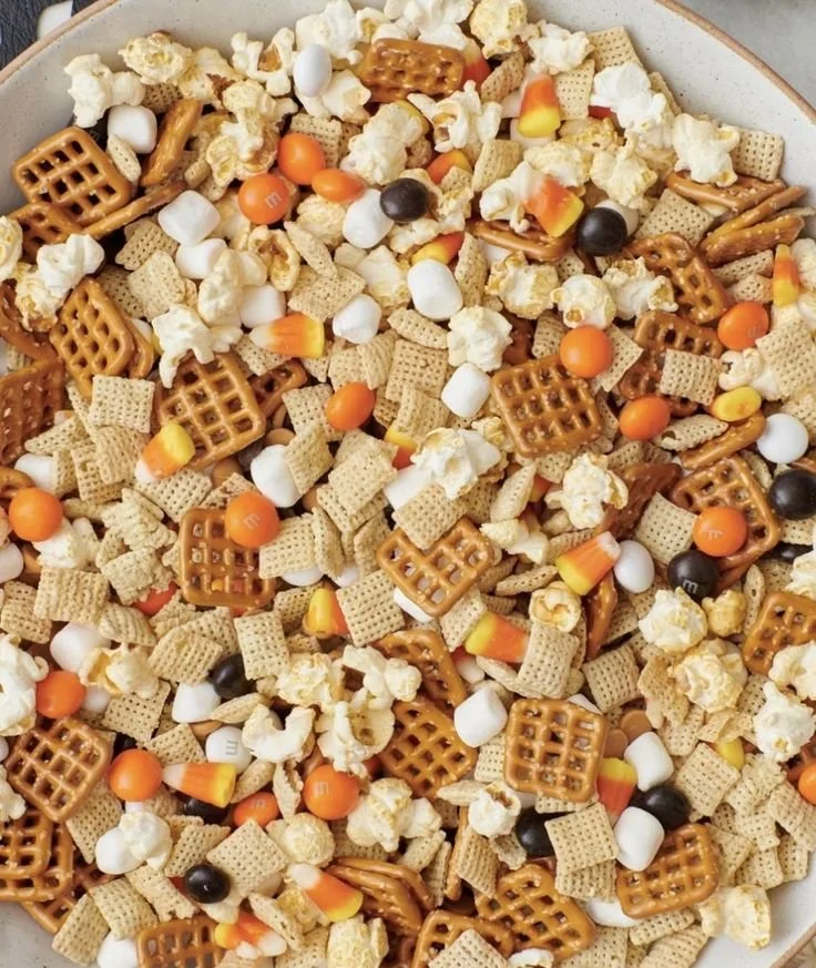 Monster Munch Halloween trail mix with spooky treats and fall-themed snacks