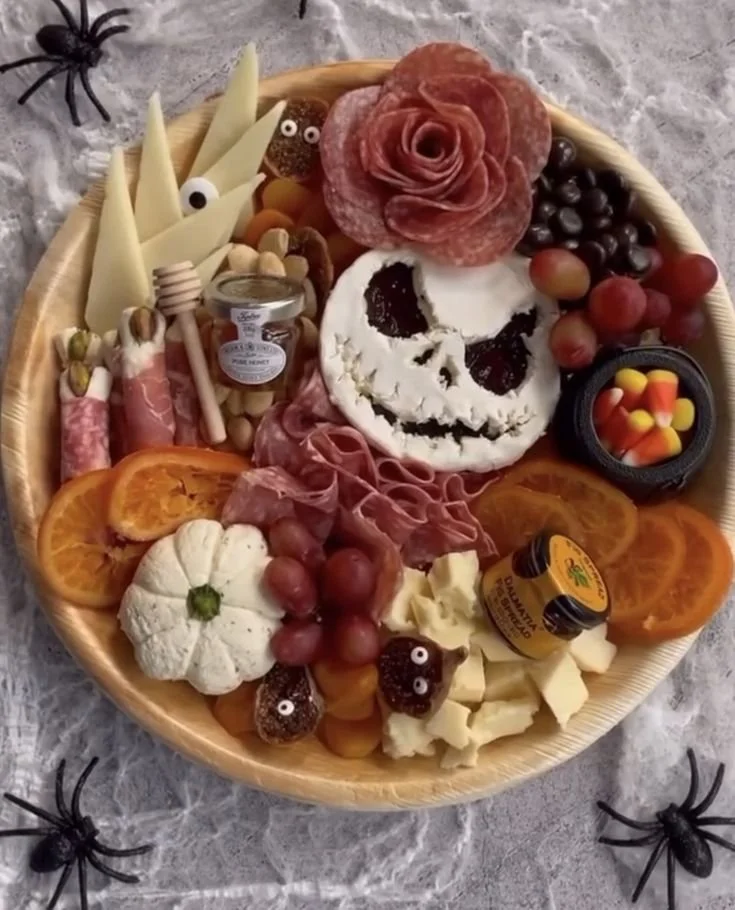 Nightmare Before Christmas themed charcuterie board with Halloween appetizers
