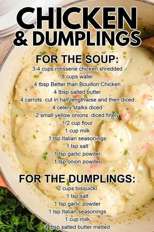 Bowl of Old Fashioned Homemade Chicken and Dumplings with vegetables