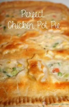 Homemade chicken pot pie with flaky crust and savory filling, no veggies or milk.