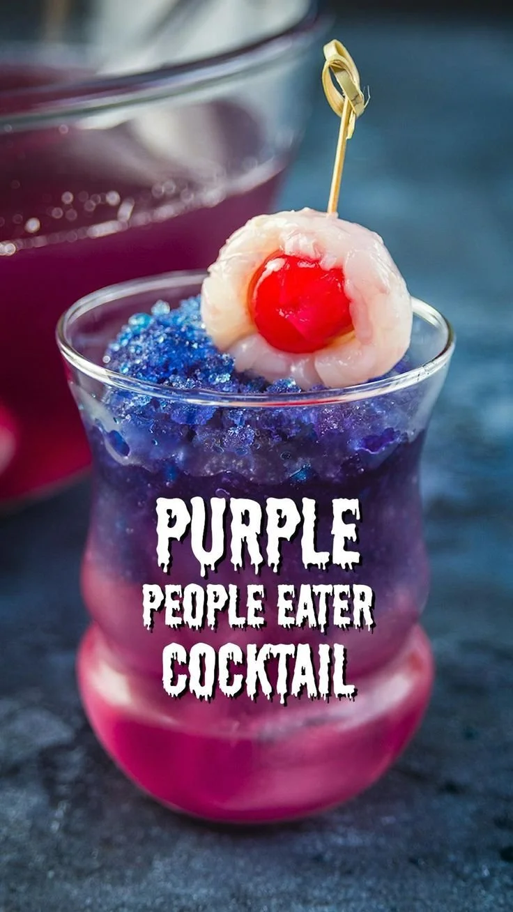 Purple People Eater Halloween cocktail with color-changing effect