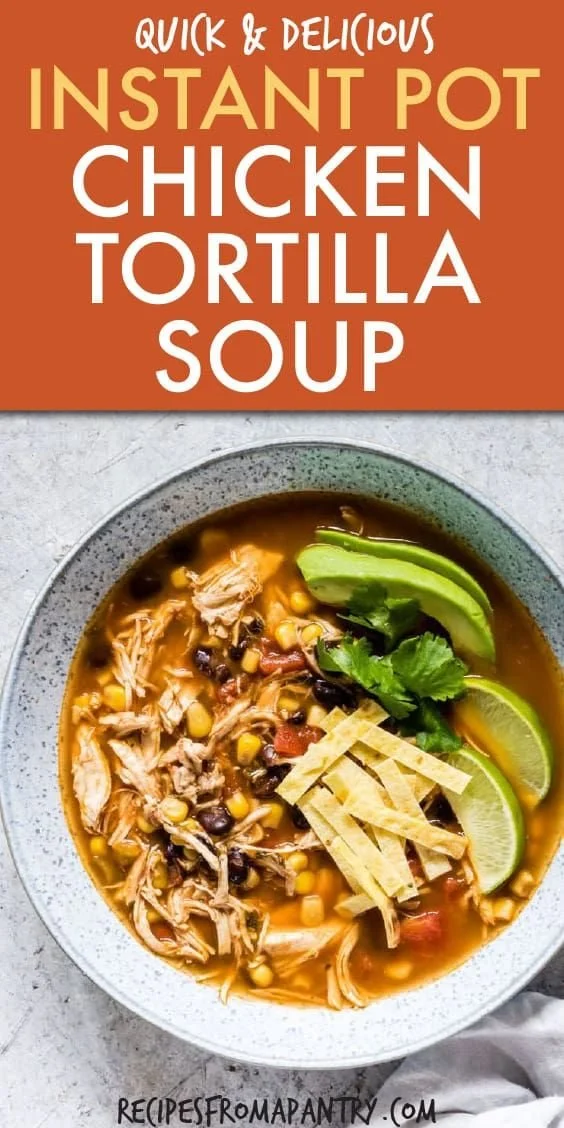 Quick and Spicy Instant Pot Chicken Tortilla Soup in a bowl