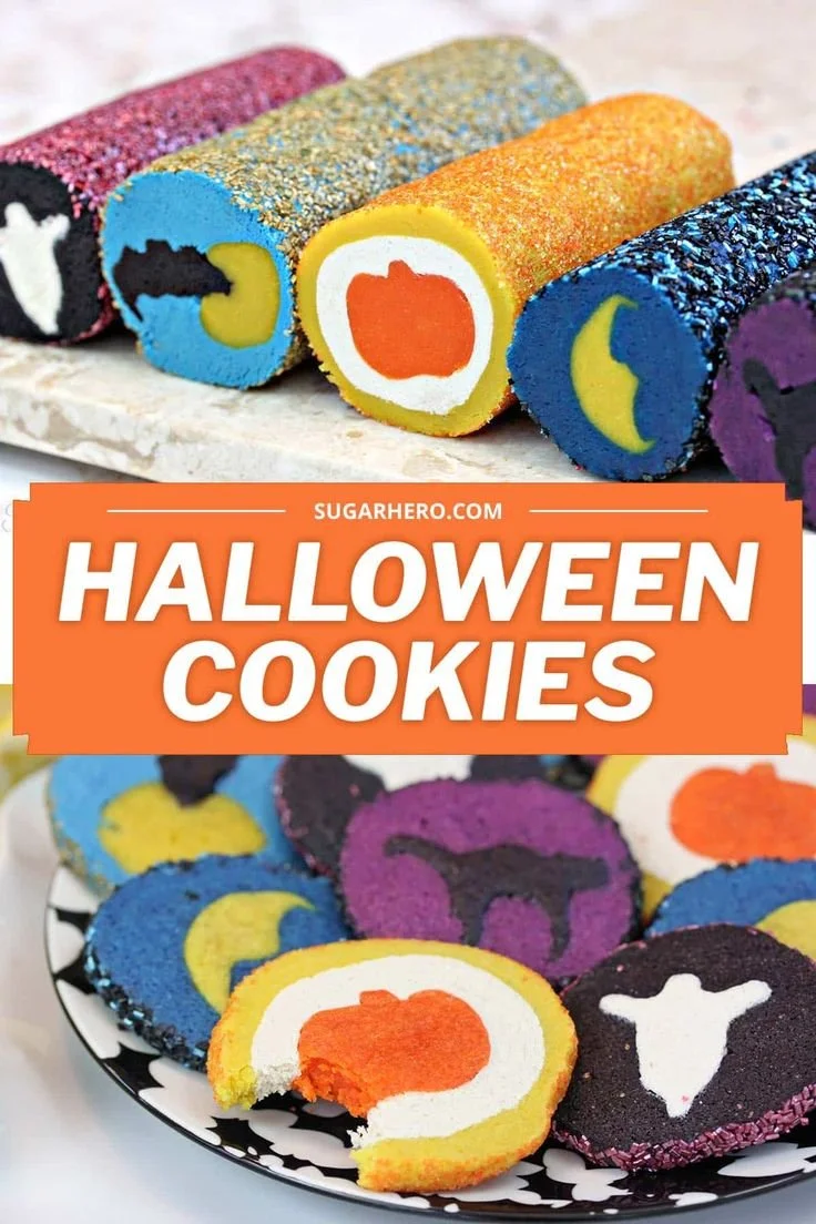 Slice and Bake Halloween cookies decorated with spooky designs