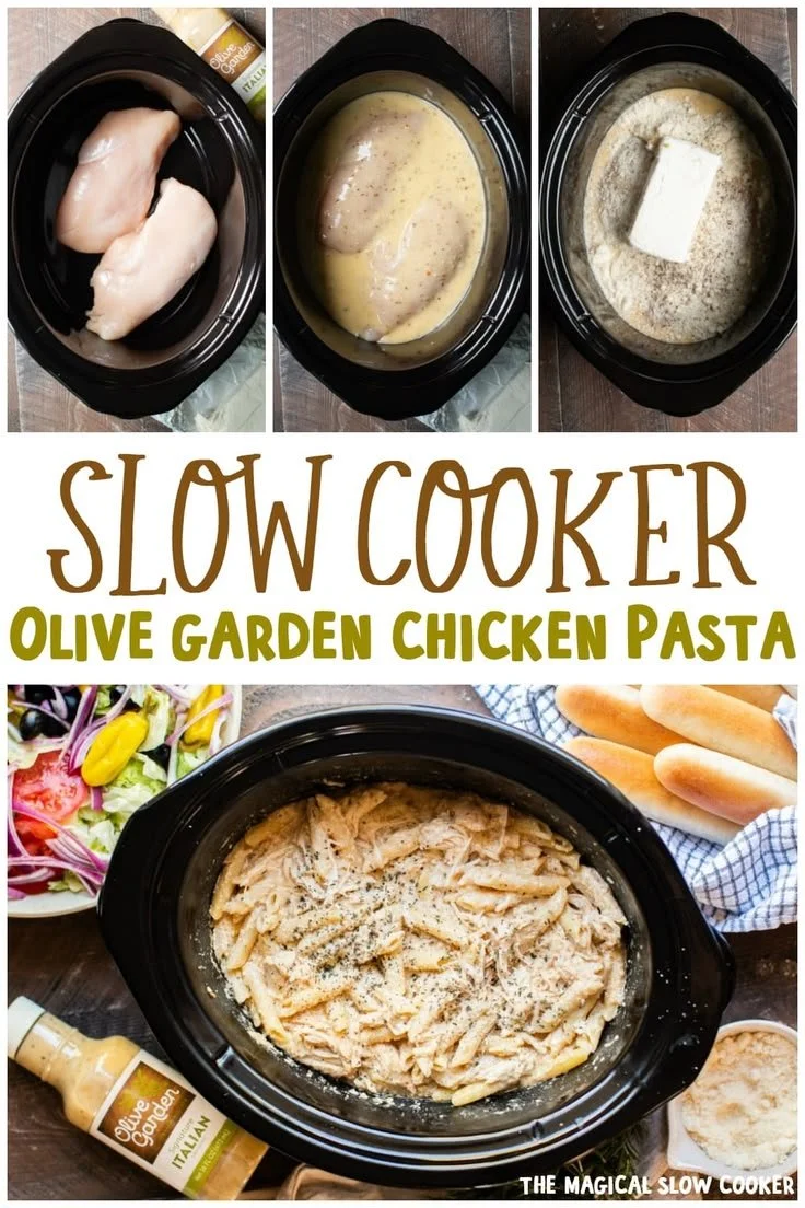 Slow Cooker Olive Garden Chicken Pasta served in a bowl with Italian dressing.