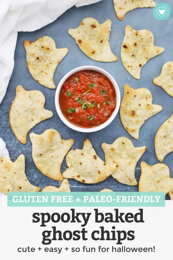 Spooky baked ghost tortilla chips for Halloween party snacks
