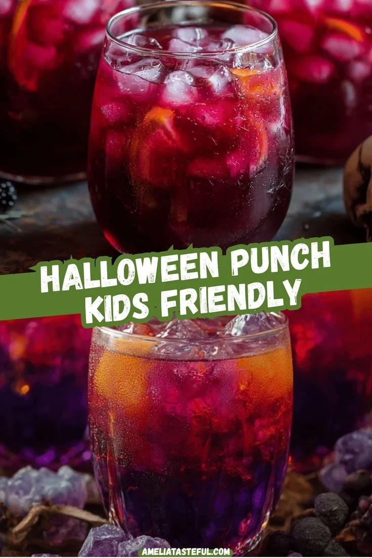Colorful spooky Halloween punch in a festive bowl for kids' party.