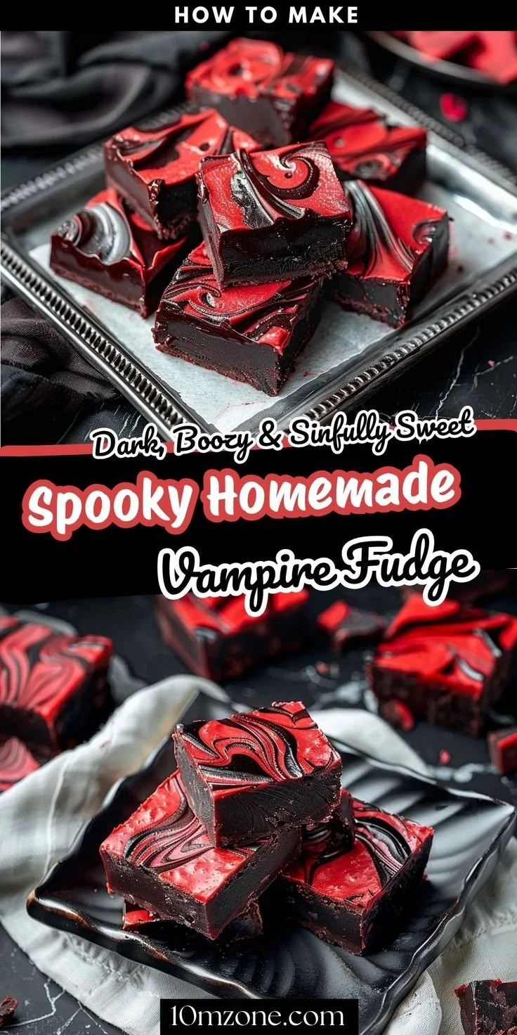 Homemade vampire fudge, a dark and boozy treat perfect for Halloween desserts