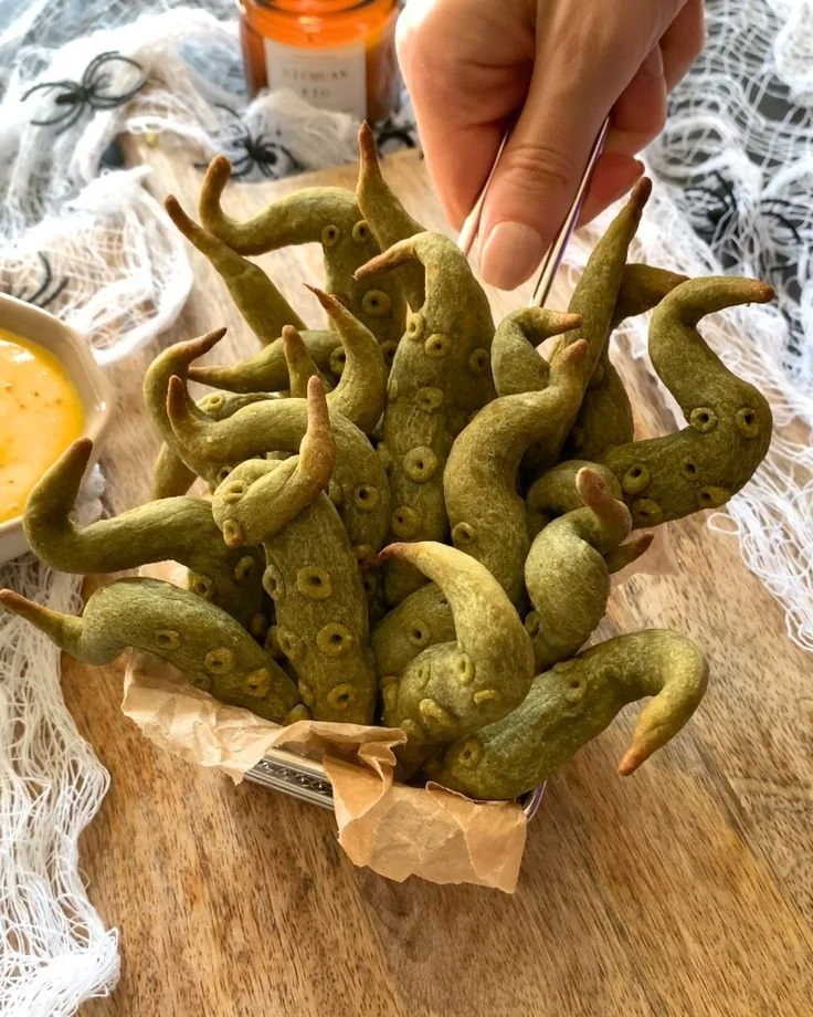 Halloween appetizer made with sweet potato tentacles