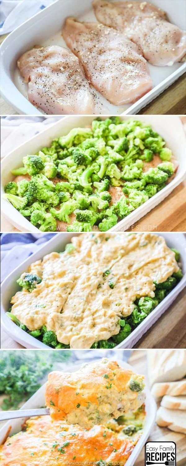 Delicious Chicken Broccoli Cheese Casserole topped with melted cheese