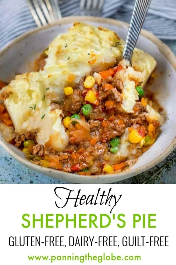 Healthy Shepherd's Pie recipe with ground lamb and vegetables, gluten and dairy-free.